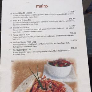 menu Main dishes at Ancient Cedars Cafe in Tobermory