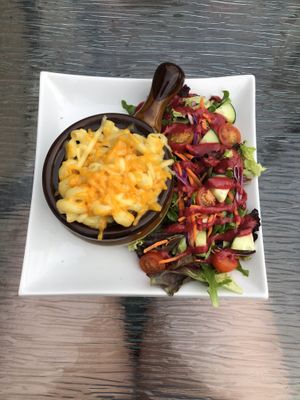 Vegan Mac n cheese at Ancient Cedars Cafe in Tobermory