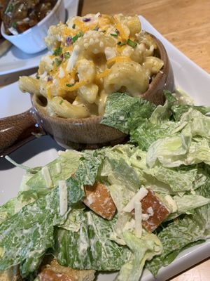 Vegan Mac and cheese and Caesar salad  at Ancient Cedars Cafe in Tobermory