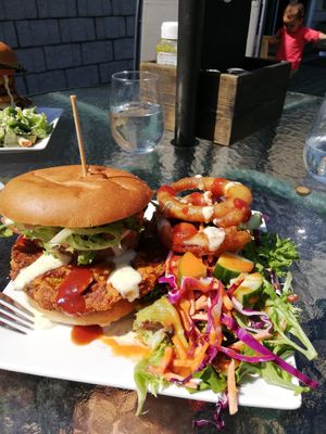 Vegan burger at Ancient Cedars Cafe in Tobermory