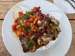 Beans and mushrooms on toast   at Squash Cafe & Shop in Liverpool