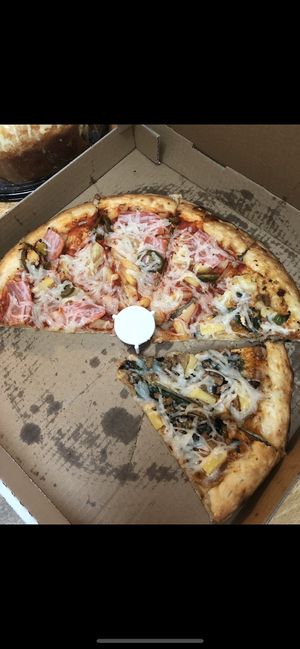 1/2 Hawaiian, 1/2 Thai pizza  at Vegan Pizza in Garden Grove