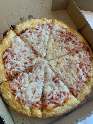 Vegan cheese pizza with extra cheese. Amazing crust and texture and flavor!  at Vegan Pizza in Garden Grove