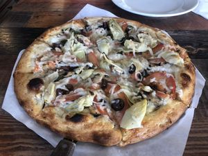 Greek pizza  at Vegan Pizza in Garden Grove