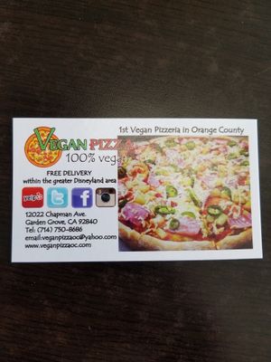 business card at Vegan Pizza in Garden Grove