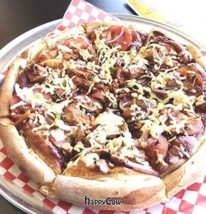 Vegan BBQ Chick'un Pizza.  Yummy yummy into my tummy! at Vegan Pizza in Garden Grove