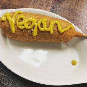 Best vegan corn dog ever  at Vegan Pizza in Garden Grove