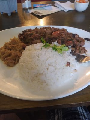(Menú del día) Fricasé de seitán con arroz y chutney. at Vegan Productos in Valparaiso