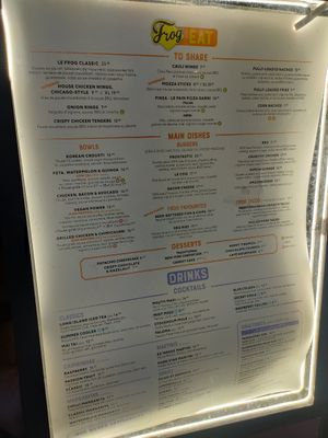 Menu at The Frog - Bercy Village in Paris