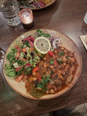 Moussaka with salad at Lamaya in Bristol
