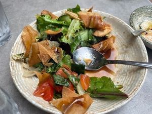 Fattoush (sorry, we had already started eating eating it!) at Baba Ganouj in South Brisbane