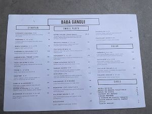 menu p1 at Baba Ganouj in South Brisbane