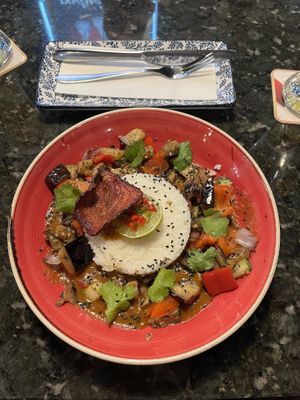 Vegan curry with rice  at Libertin Brasserie in Vysoke Tatry