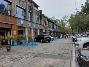 View of restaurant on street at Bean Kitchen Vegetarian Restaurant in Chengdu