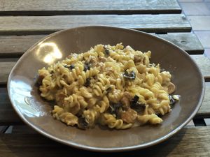 pasta with only cheese and weird sausages  at Vanda Persian in Uppsala
