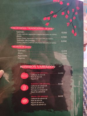 Carta at Tokami Sushi Vendrell in El Vendrell