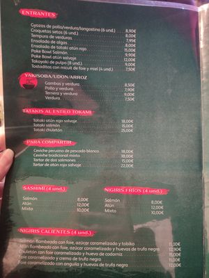 Carta at Tokami Sushi Vendrell in El Vendrell