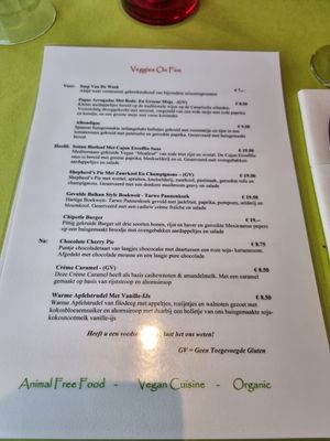 Menu at Veggies on Fire in The Hague