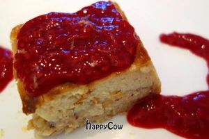 Lemon cake with raspberry sauce.  at Veggies on Fire in The Hague