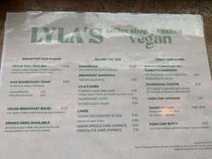 Vegan menu   at Lyla Belle's Cafe in Hartlepool