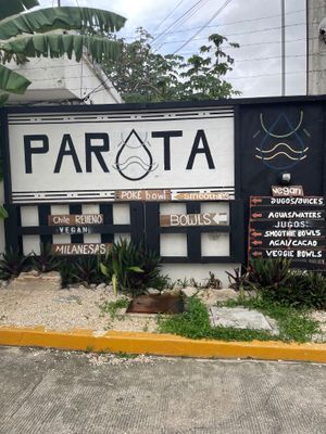 Sign near the entrance  at Parota Juice Bar in Tulum