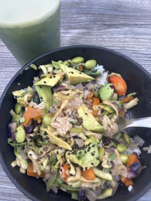 Vegan Poke and Green Juicee  at Parota Juice Bar in Tulum