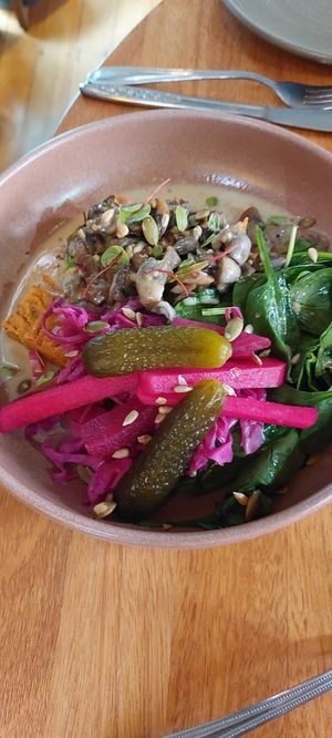 Loaded mushroom hash brown at Bowery Kitchen and Bar in Katoomba