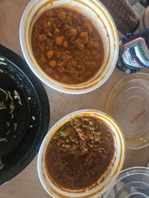Chana masala and their vegan eggplant dish at Tasty Tandoori Grill in Vanderhoof