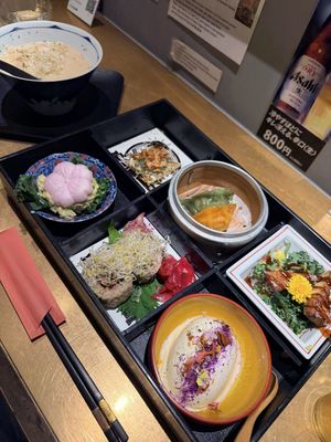 Bento box came with plain ramen    at Tokyo Vegan Ramen Center in Tokyo