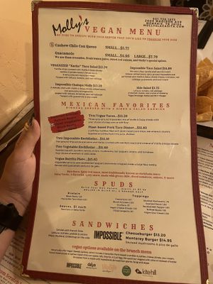 Vegan menu! Ask the hostess for one  at Molly's in Memphis