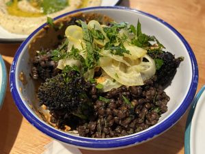 charred broccoli and lentils - outstanding!  at Bluto's in Portland