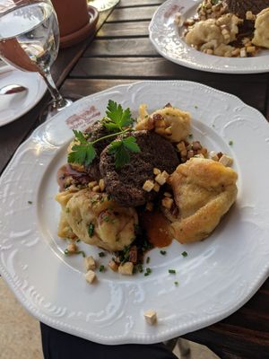 Traditional German Klöße, but vegan at Die Weinstube Nachhaltig Geniessen in Zeltingen