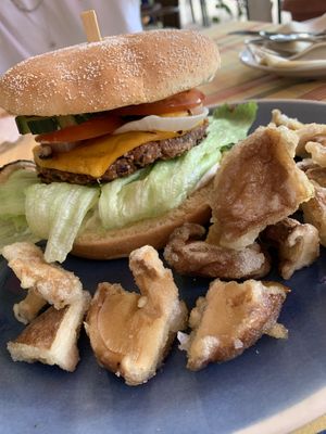 Nicolay 3.0 burger + fried shiitakes (not recommended)  at Die Weinstube Nachhaltig Geniessen in Zeltingen