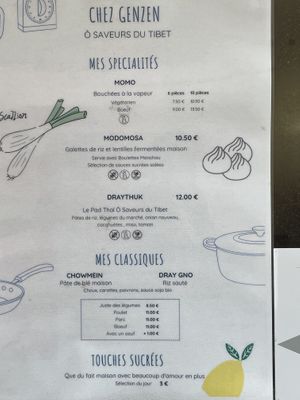 Menu chez genzen  at Ô Saveurs du Tibet in Toulouse