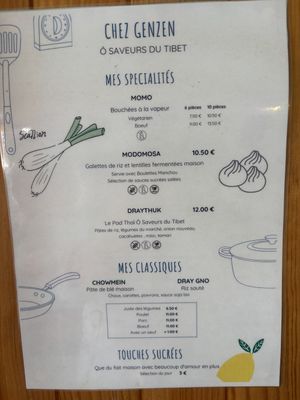 Menu with clearly marked vegan options  at Ô Saveurs du Tibet in Toulouse