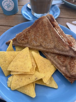 Vegan sundried tomato and cheese toastie  at The Dancing Turtle in Porthcawl