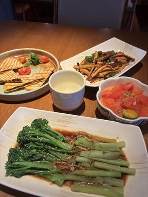 Beancurd, Indian pancakes, bimi, tomato-passionfruit saladd  at Qing Chun By Perma in Shanghai