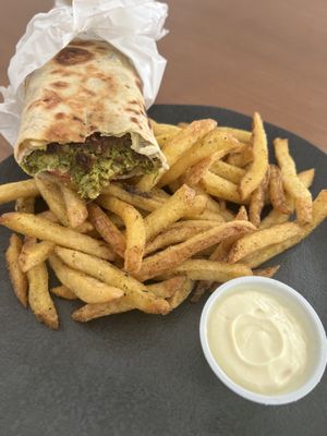 Falafel wrap and zaatar fries  at Mandala Kebabs in Rio De Janeiro