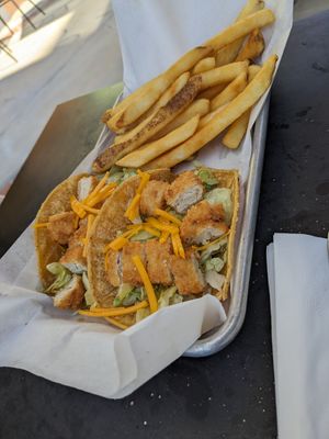 Kids Tacos with fries at Veggie Grill in Encino