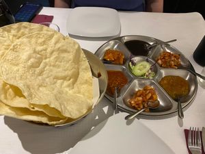 Pickle plate and popadoms at Saffron Indian Kitchen in Praia Da Luz