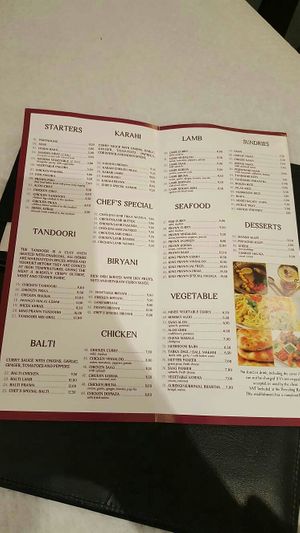 The menu at Saffron Indian Kitchen in Praia Da Luz