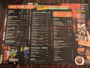 Drinks menu at Banana Tree in Bath