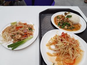 Papaya salad and Pad Thai  at Kran Boom Modern Thai in Bangkok