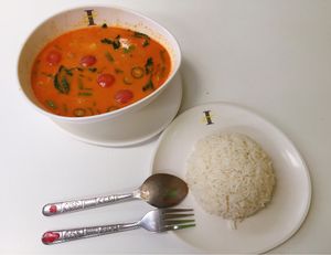 Thai Red curry with rice  at Kran Boom Modern Thai in Bangkok