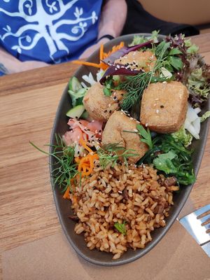 Tofu poke bowl at Cafe Mocha in Bateau Bay