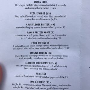snack menu at Cedar Point Bar and Kitchen in Philadelphia