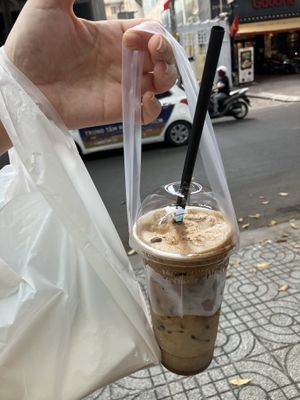 Coffee was good but comes with one time use plastic container   at Bánh Mì Xanh in Ho Chi Minh City