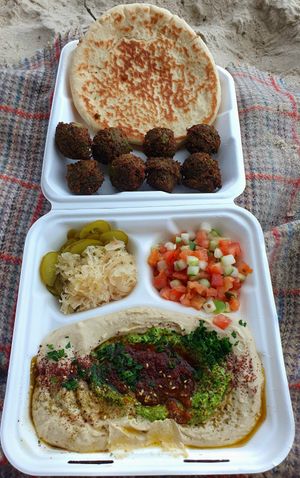 Falafel and hummus plate, take away at Yaman Mullumbimby in Mullumbimby