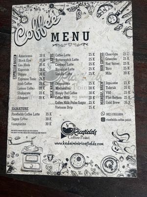 Coffee menu   at Kedai Mini Resto Rice Field in Pangandaran