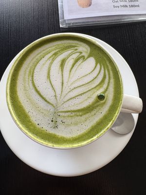 Matcha latte with soy milkk  at Haha Japanese Bakery and Cafe in Leh